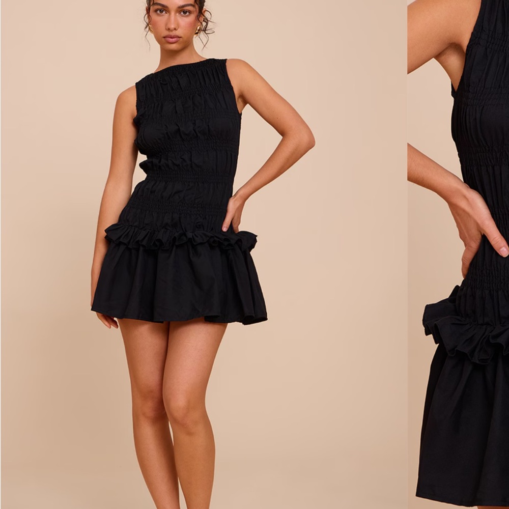 PrettyLittleThing Black Ruffle Mini Dress